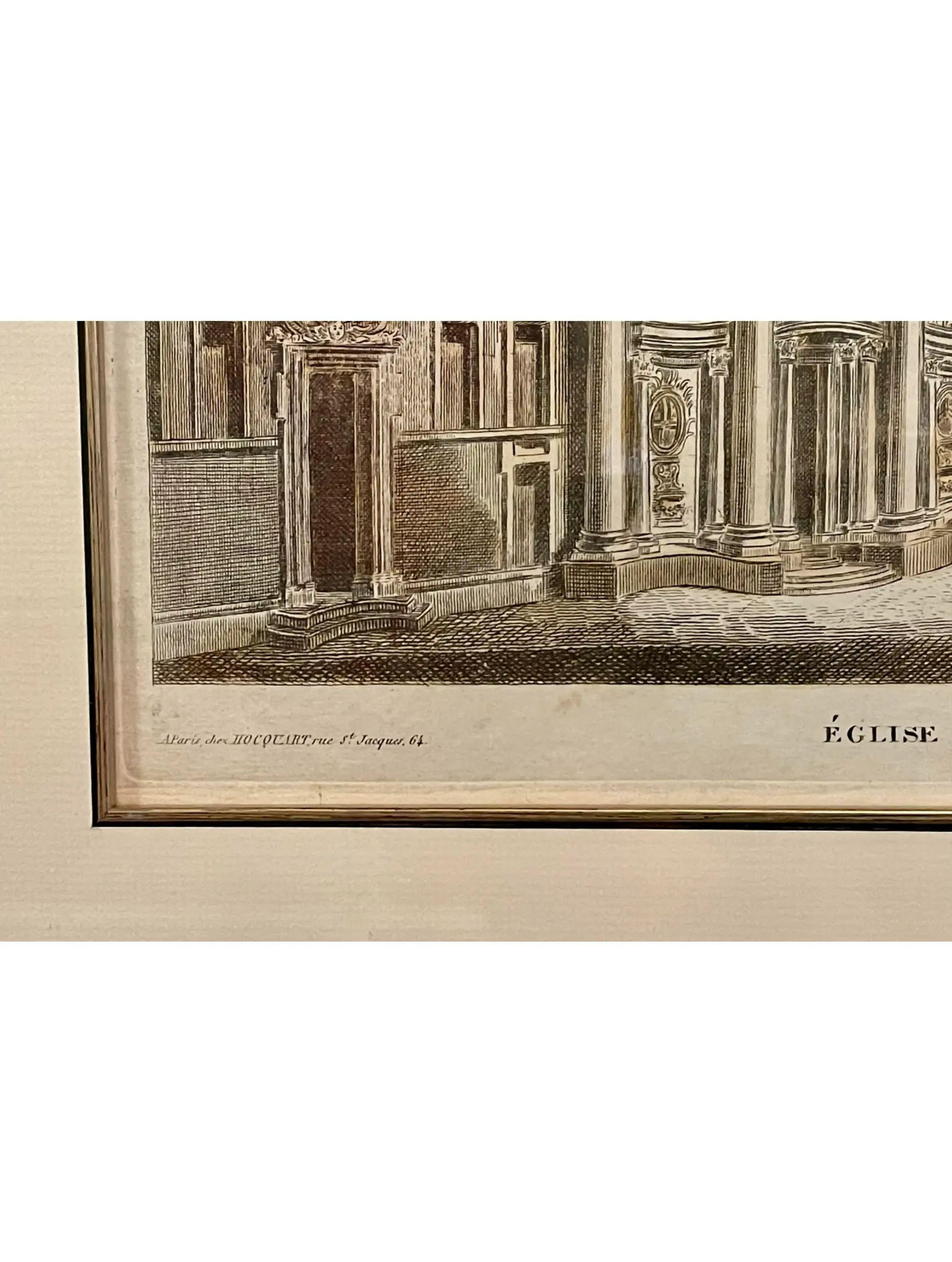 Paper Antique 18th C Hand Colored Engraving Print, Eglise De St. Charles , a Rome For Sale