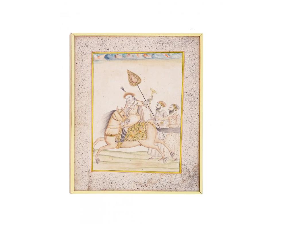 An antique 18th century Indian miniature depicting the Indian Mughal princess Nadira Banu Begum, who lived from 1618 to 1659. On the back, on the frame, there is an inscription: Nadira crosses the desert of Rajasthan. This lightful image belongs to