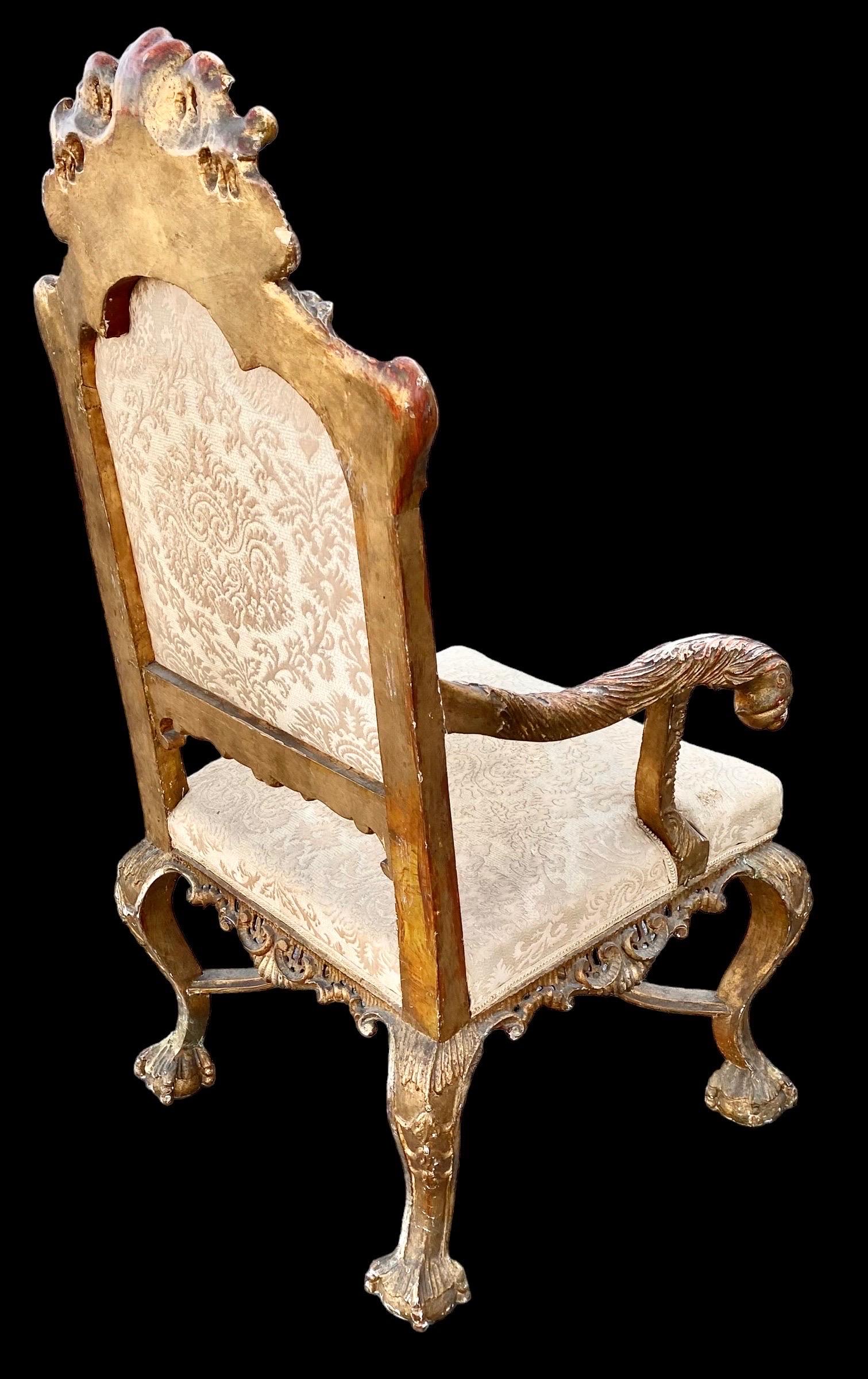 Antique 18th century Italian Rococo Giltwood Armchair For Sale 5