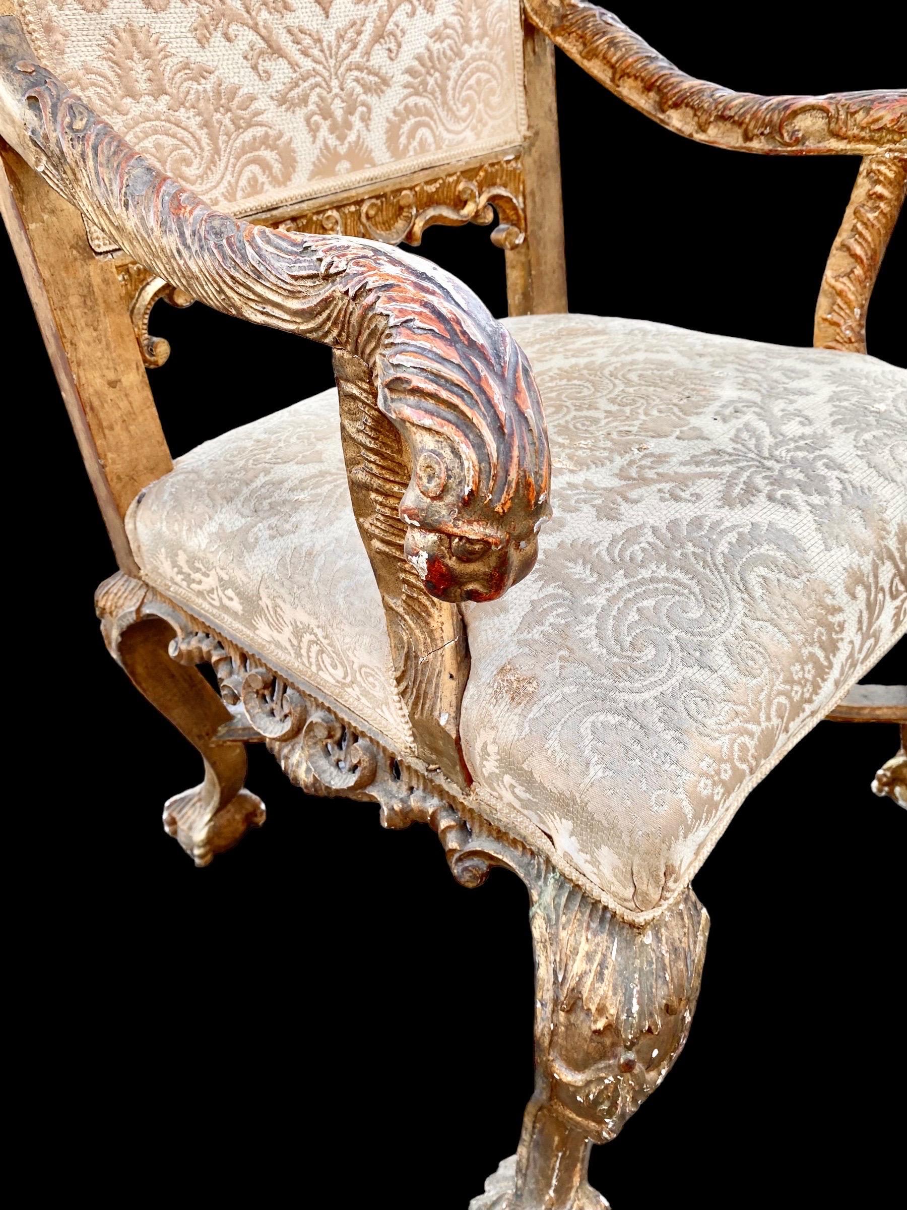 Antique 18th century Italian Rococo Giltwood Armchair For Sale 6