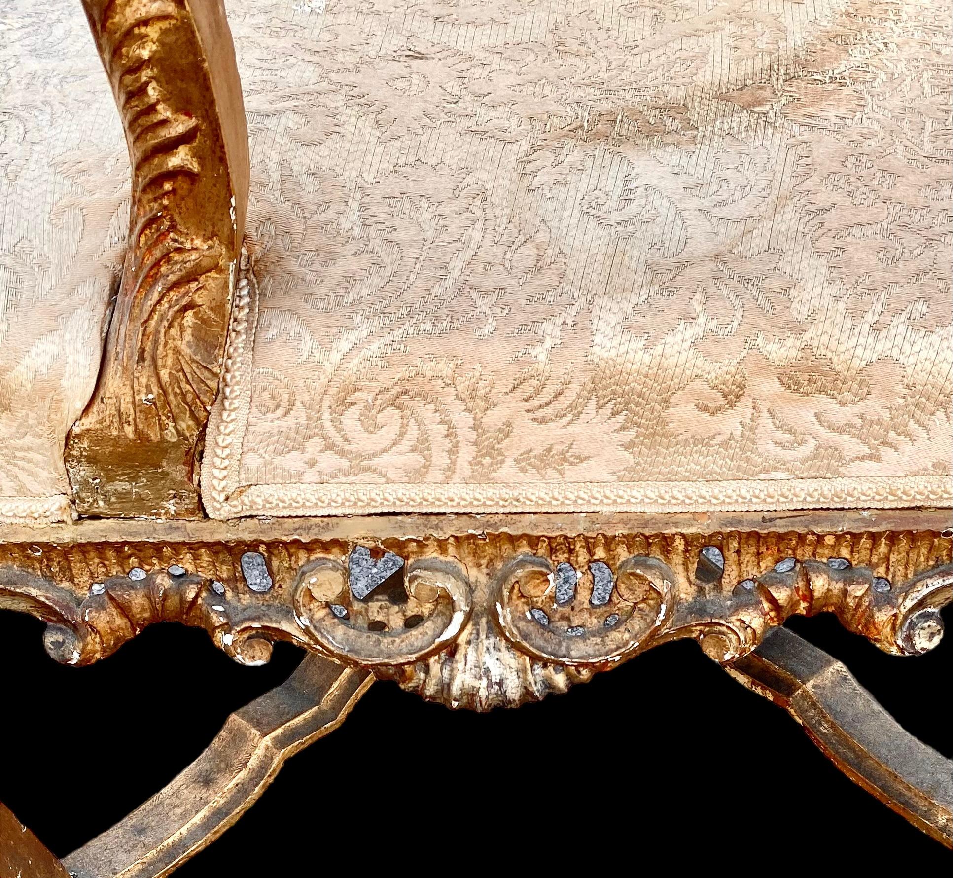 Antique 18th century Italian Rococo Giltwood Armchair For Sale 9