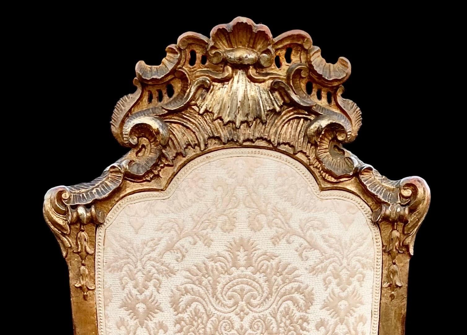 Gesso Antique 18th century Italian Rococo Giltwood Armchair For Sale