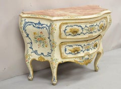 Antique 18th C Italian Venetian Rococo Hand Painted Marble Top Commode Chest