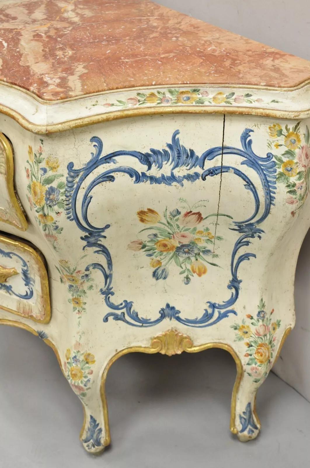 Antike italienische venezianische Rokoko-Kommode mit handbemalter Marmorplatte aus dem 18. Jahrhundert im Angebot 1