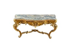 Ancienne table console Louis XV Rococo en bois doré avec plateau en marbre - 1 de 2