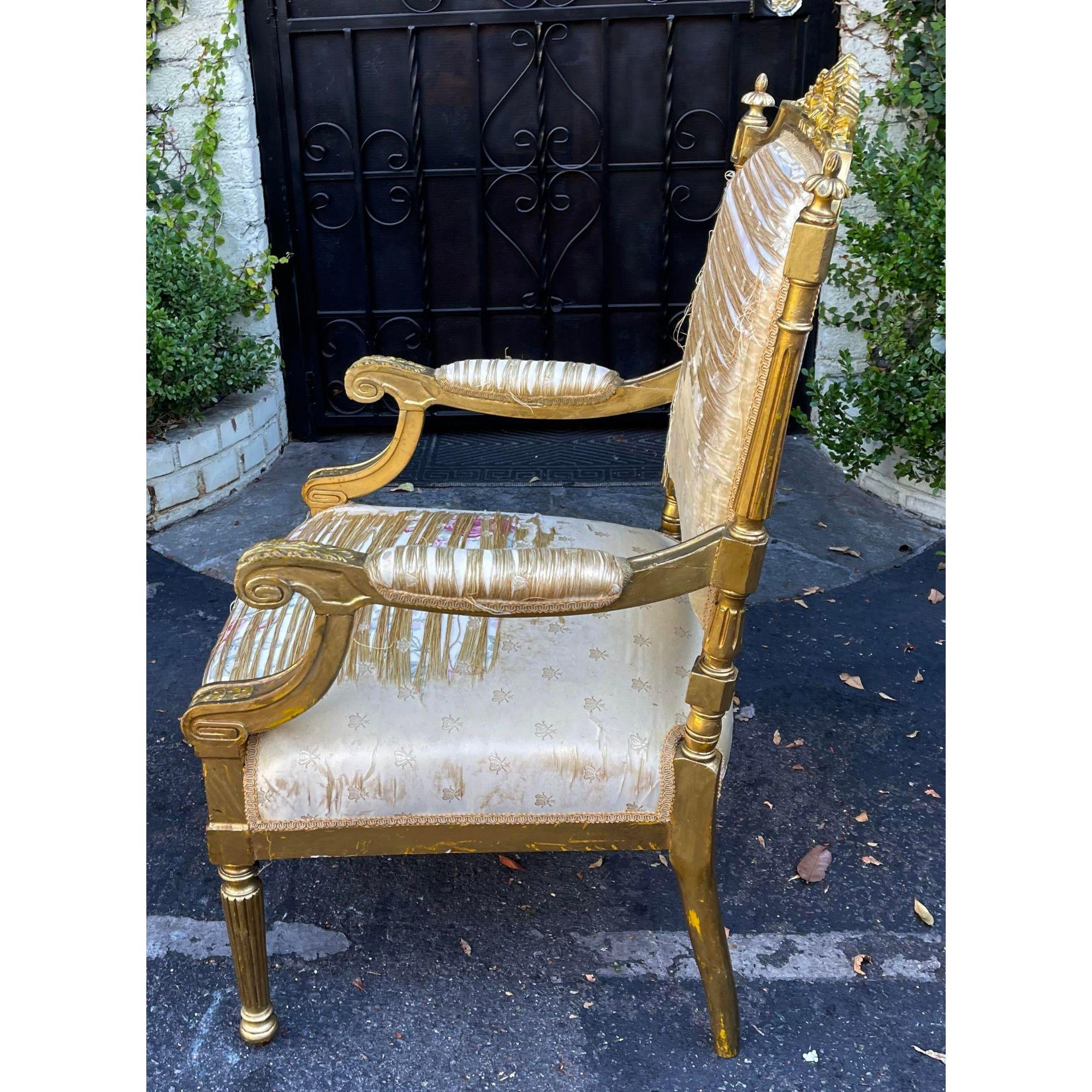 18th Century and Earlier Antique 18th Century Louis XVI Giltwood Fauteuil Armchair For Sale