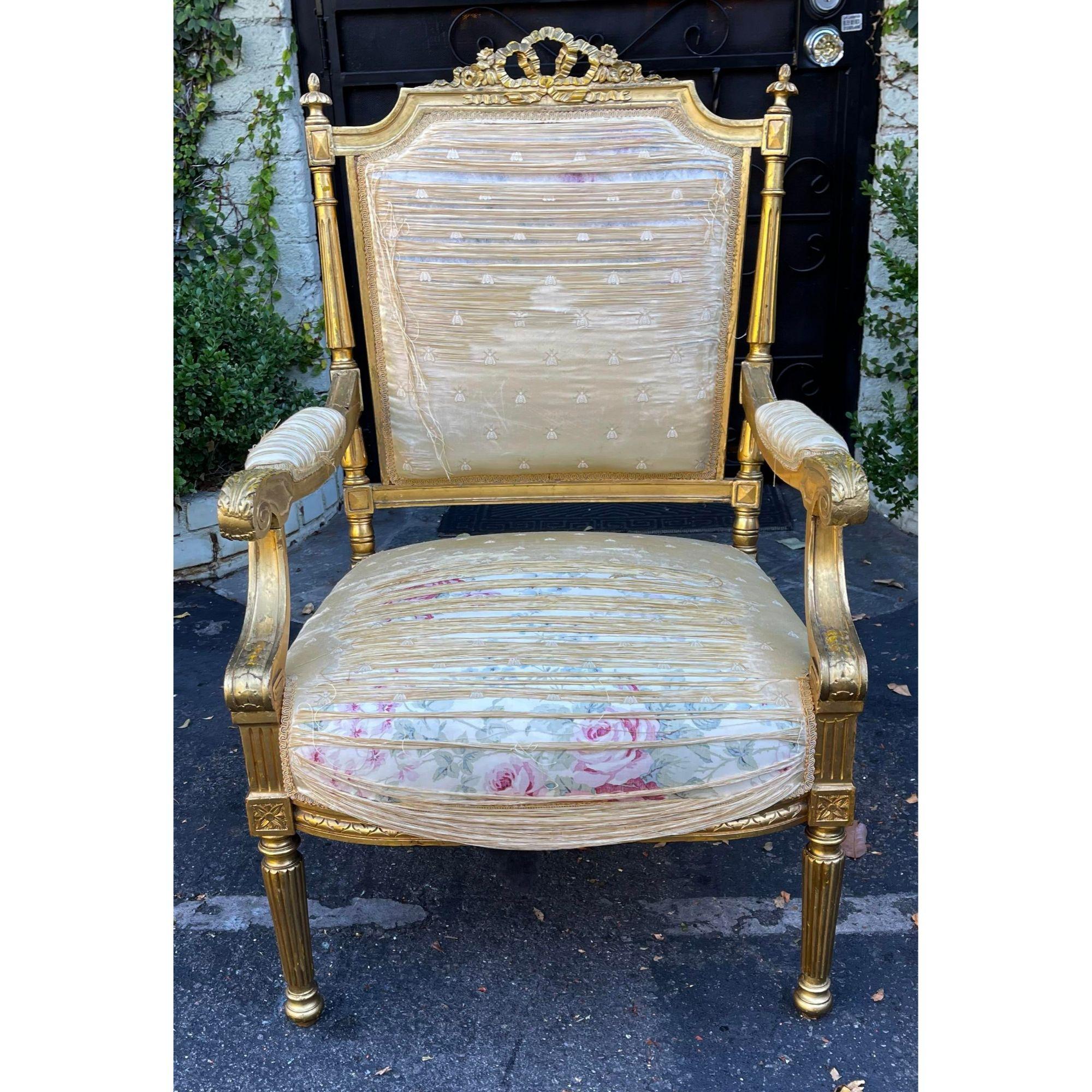 Antiker Louis XVI.-Fauteuil-Sessel aus vergoldetem Holz aus dem 18. Jahrhundert (Vergoldetes Holz) im Angebot