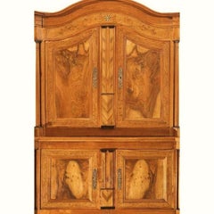 Antique 18th Century Louis XVI Inlaid Fruitwood Buffet a Deux Corps Linen Press