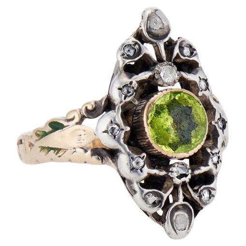 Antique 18th C Peridot and Diamond Ring For Sale