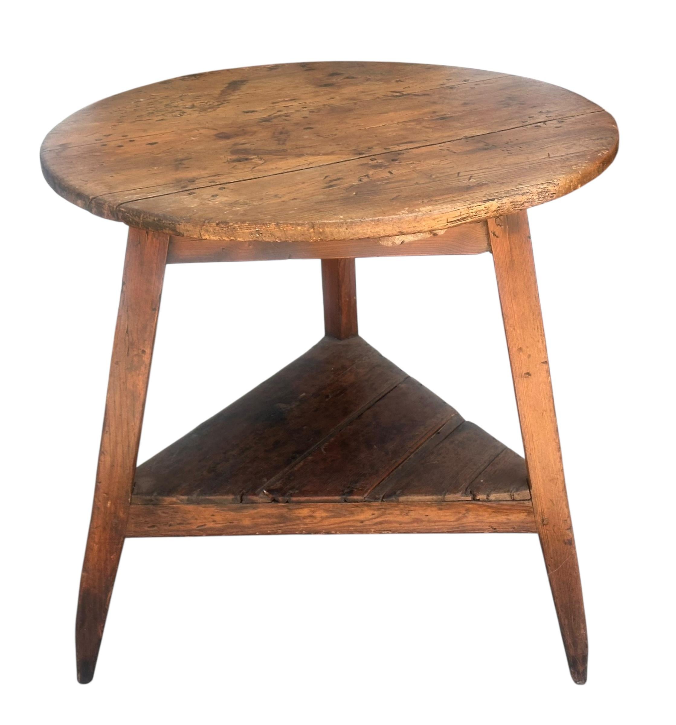Wood Antique 18th C Rustic Welsh Cricket Table For Sale