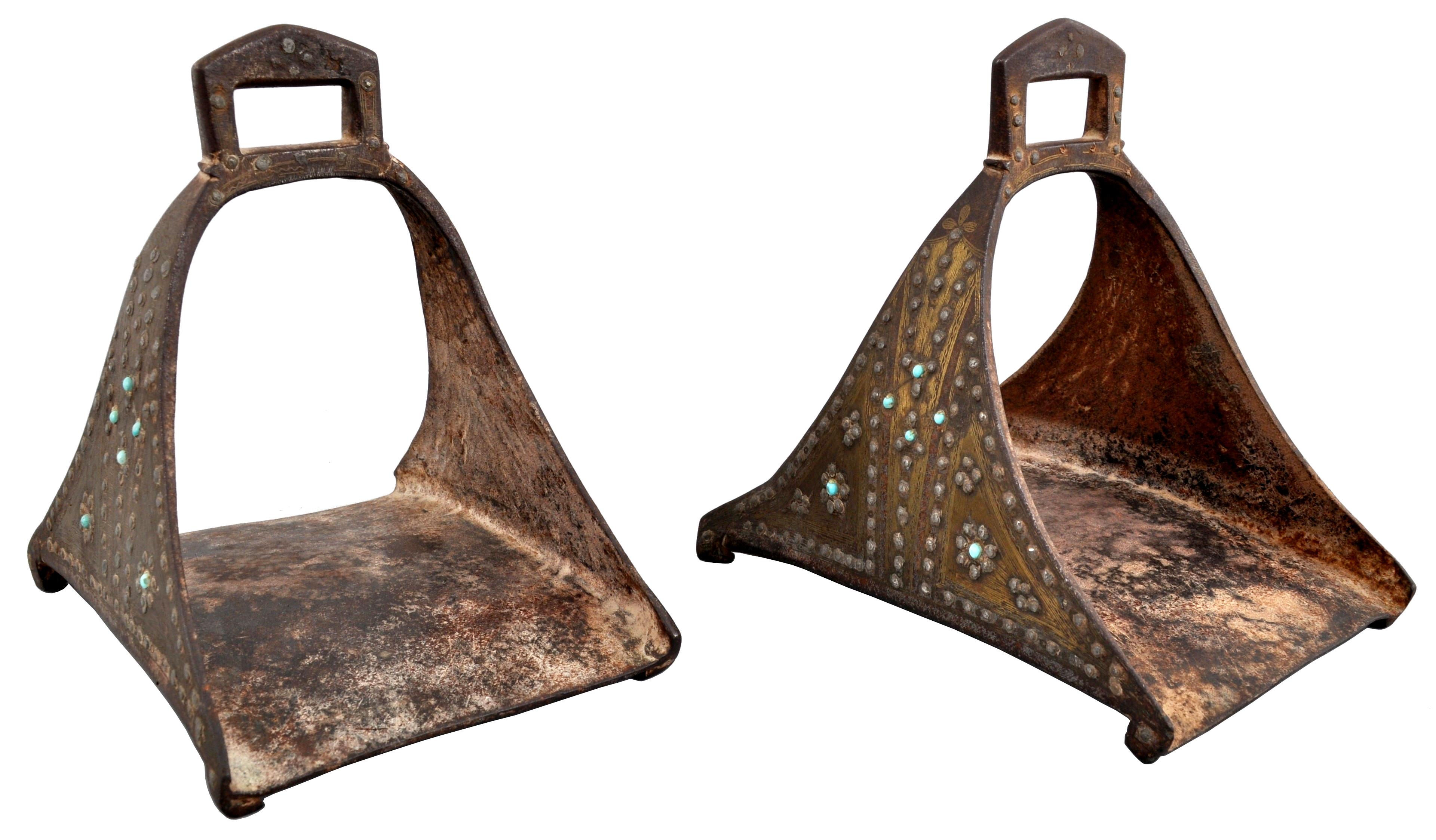 Inlay 18th Century Safavid Period Ottoman Persian Islamic Gold Iron Stirrups, 1700