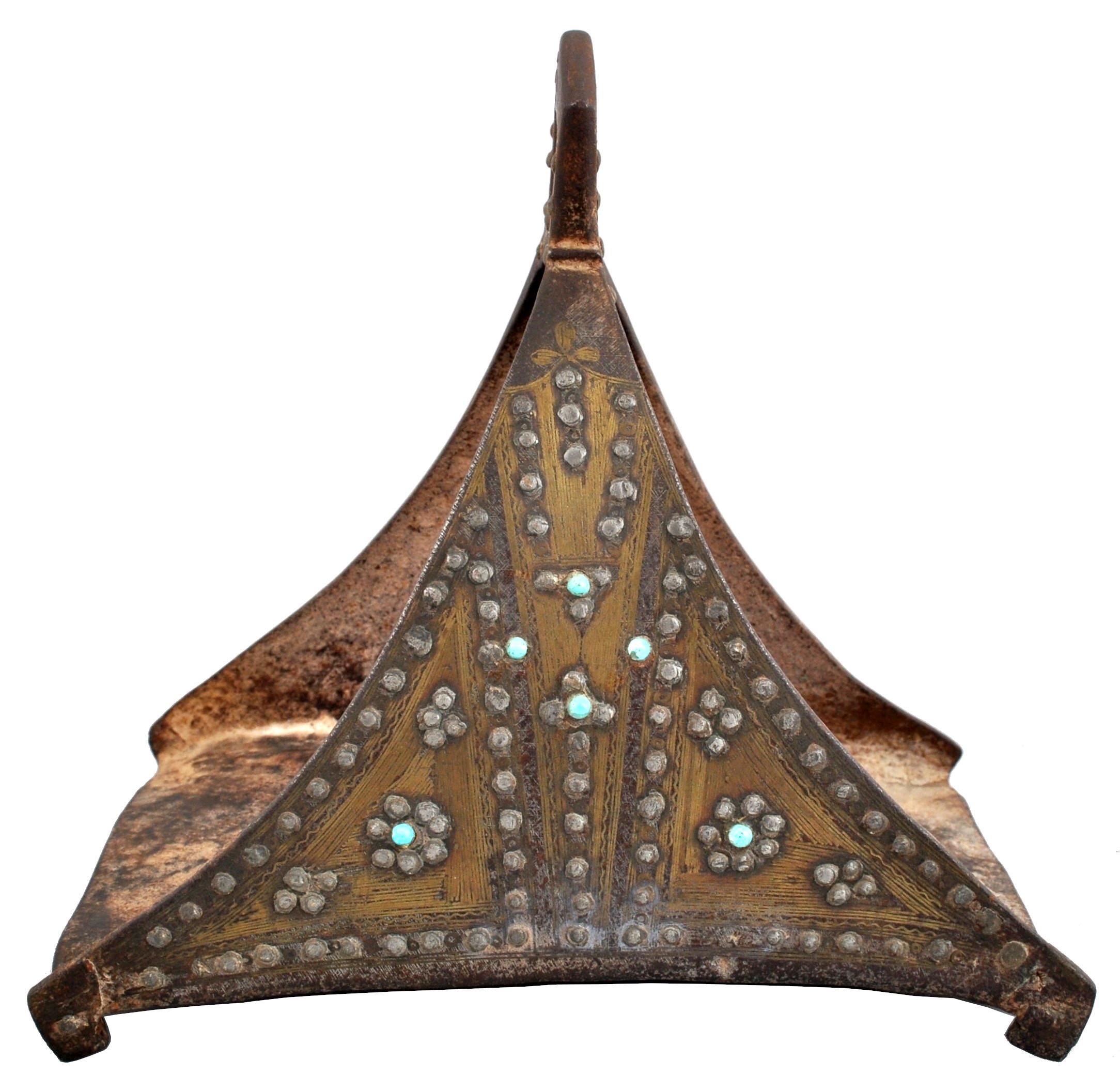 18th Century Safavid Period Ottoman Persian Islamic Gold Iron Stirrups, 1700 In Good Condition In Portland, OR