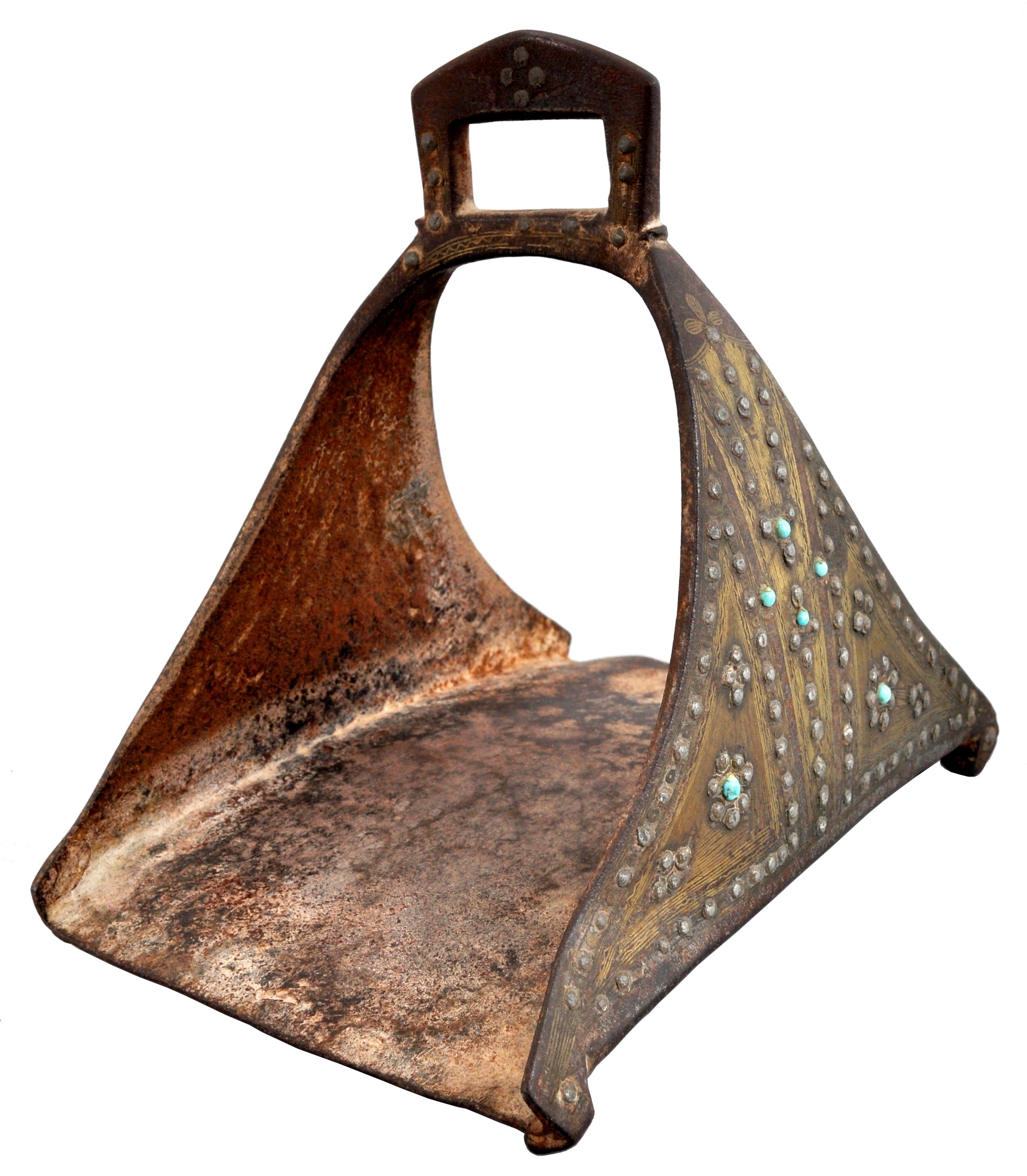 18th Century Safavid Period Ottoman Persian Islamic Gold Iron Stirrups, 1700 1