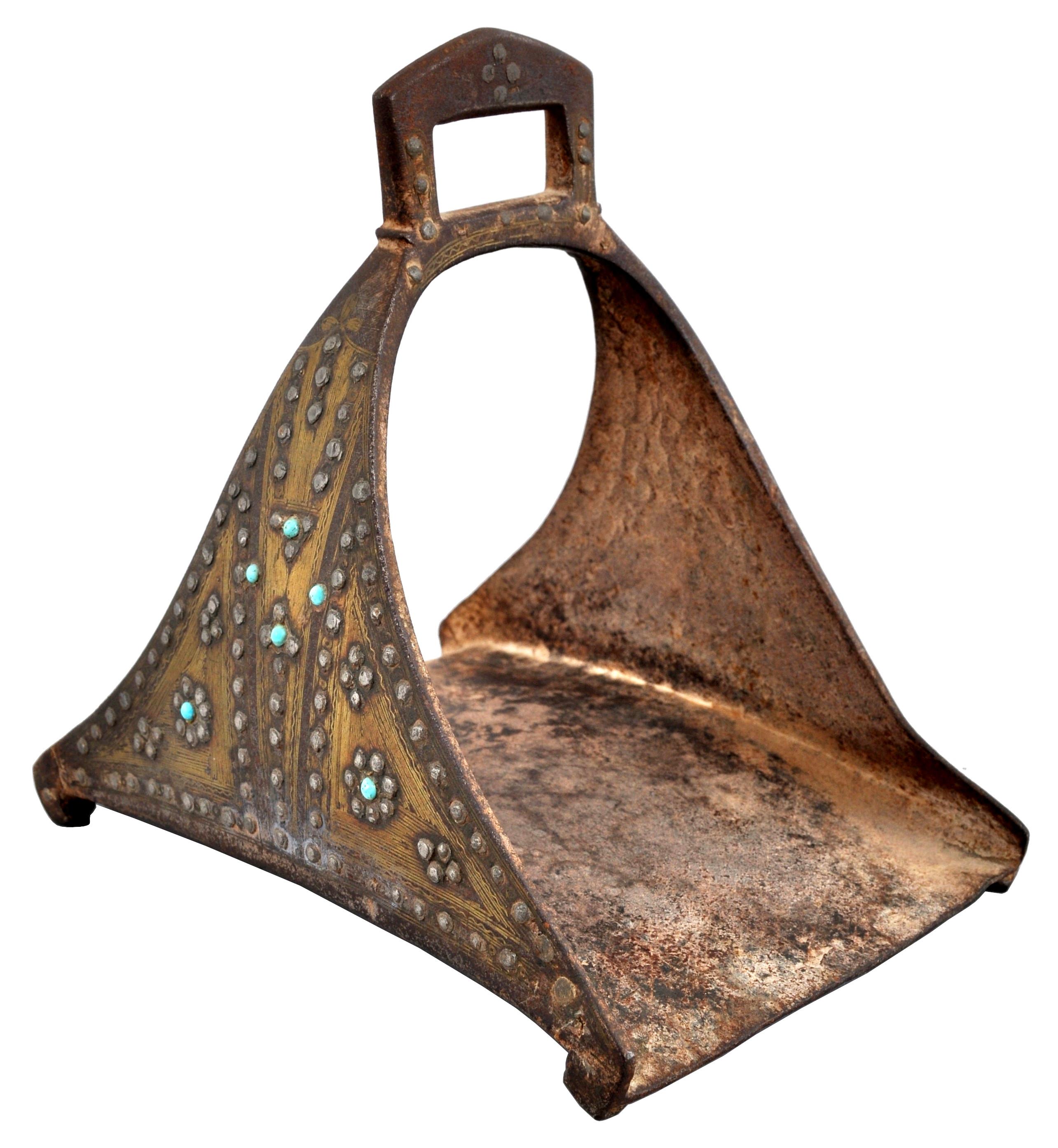18th Century Safavid Period Ottoman Persian Islamic Gold Iron Stirrups, 1700 2