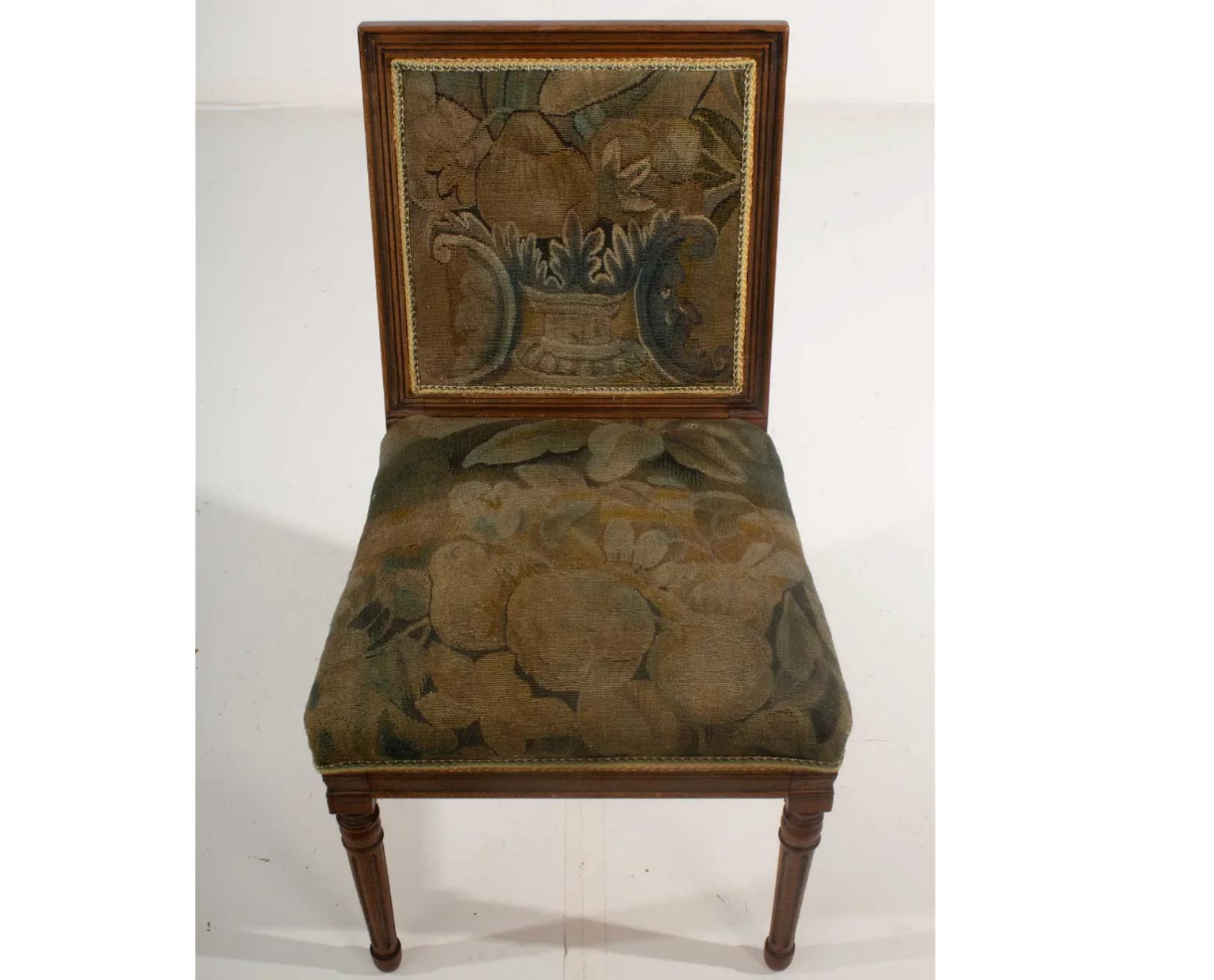 Antique 18th C Side Chairs W Flemish Tapestry Textile