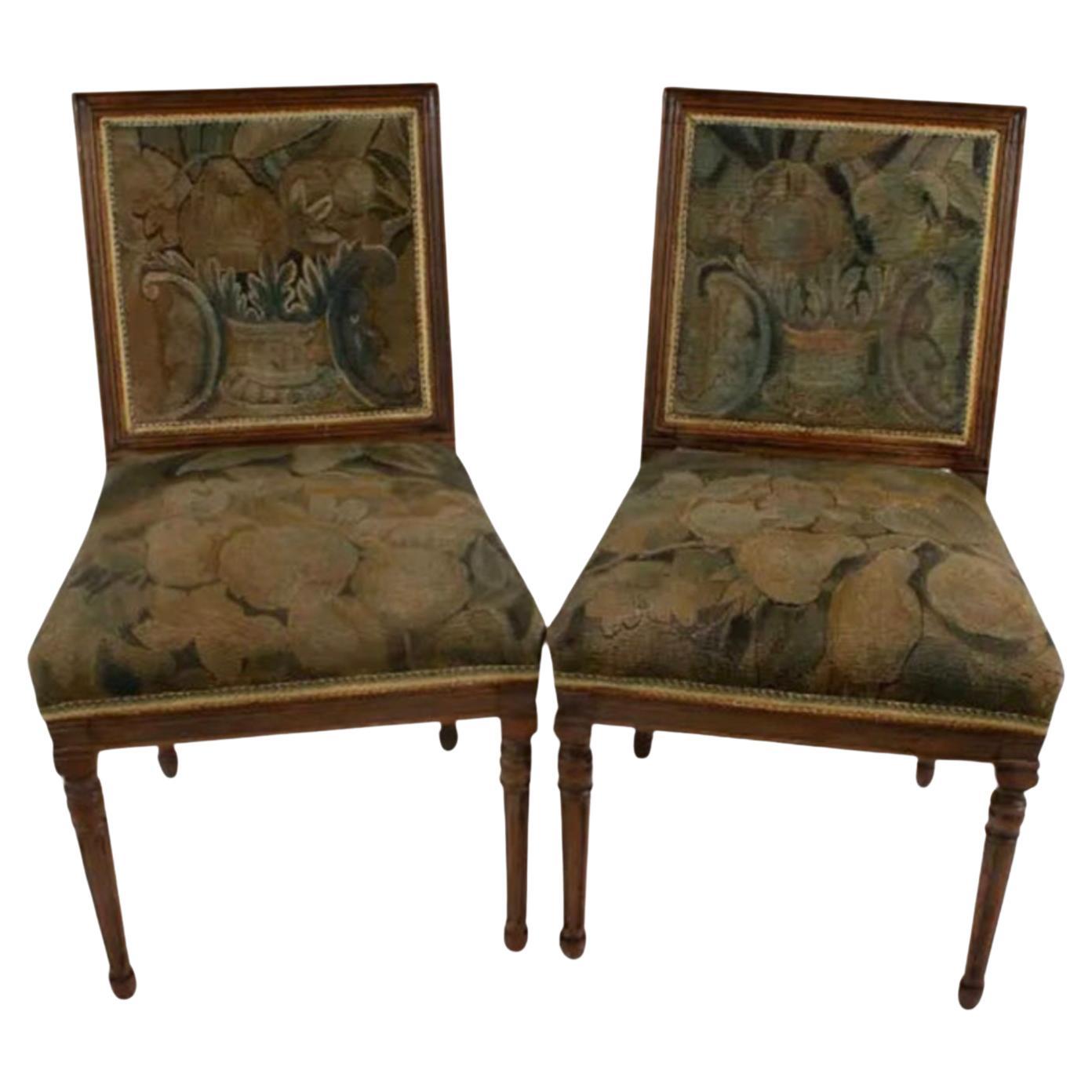 Antique 18th C Side Chairs W Tapestry Textile For Sale