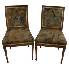 Antique 18th C Side Chairs W Tapestry Textile