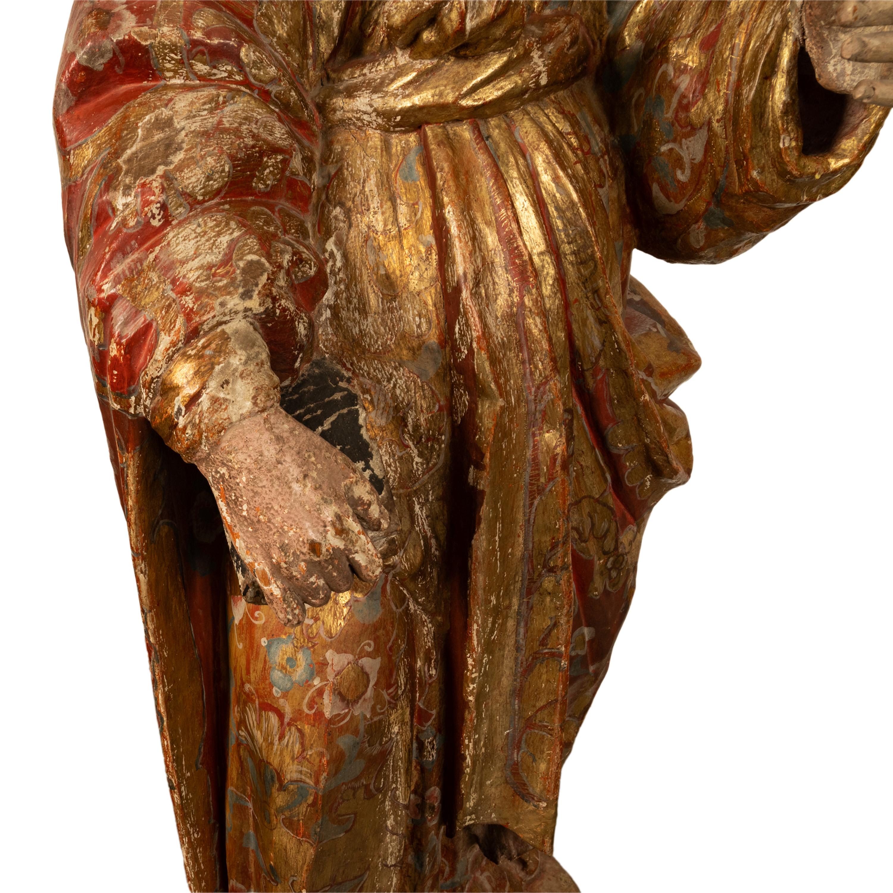 Antique 18th C Spanish Colonial Lifesize Saint Paul Carved Estofado Statue Santo For Sale 11