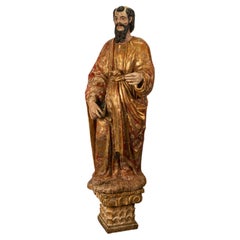 Antiquity 18th C Spanish Colonial Lifesize Saint Paul Carved Estofado Statue Santo