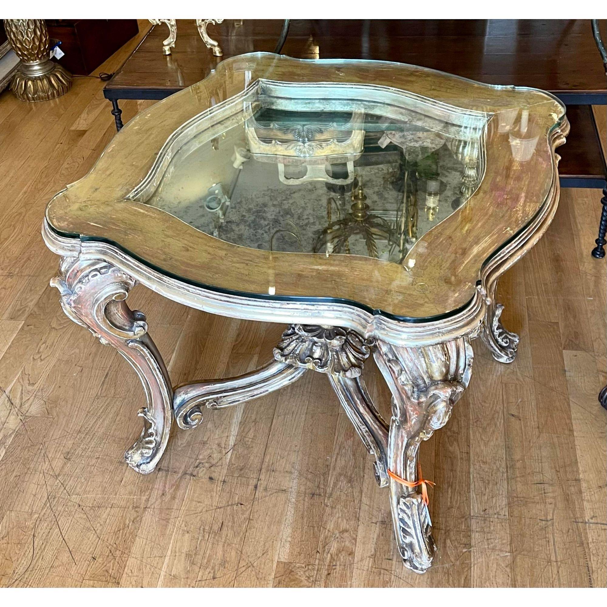 Spanish Antique 18th Century Style Rococo Venetian Giltwood Table by W Antiqued Mirror For Sale