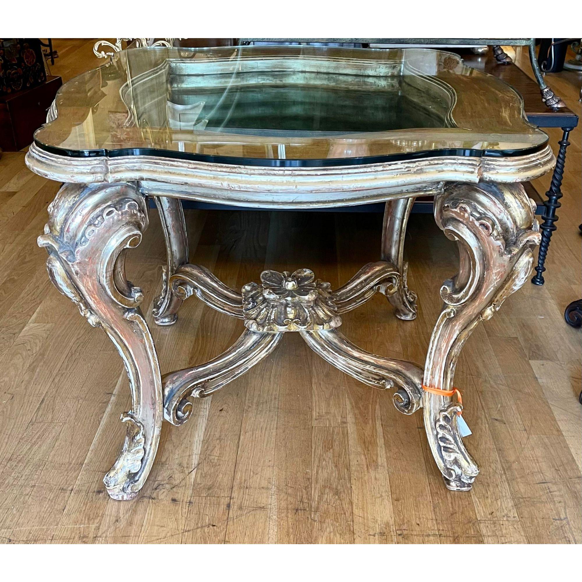 20th Century Antique 18th Century Style Rococo Venetian Giltwood Table by W Antiqued Mirror For Sale