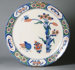 Antique 18th C Unusual Kakiemon Style Dutch Delftware Plate, Large Size