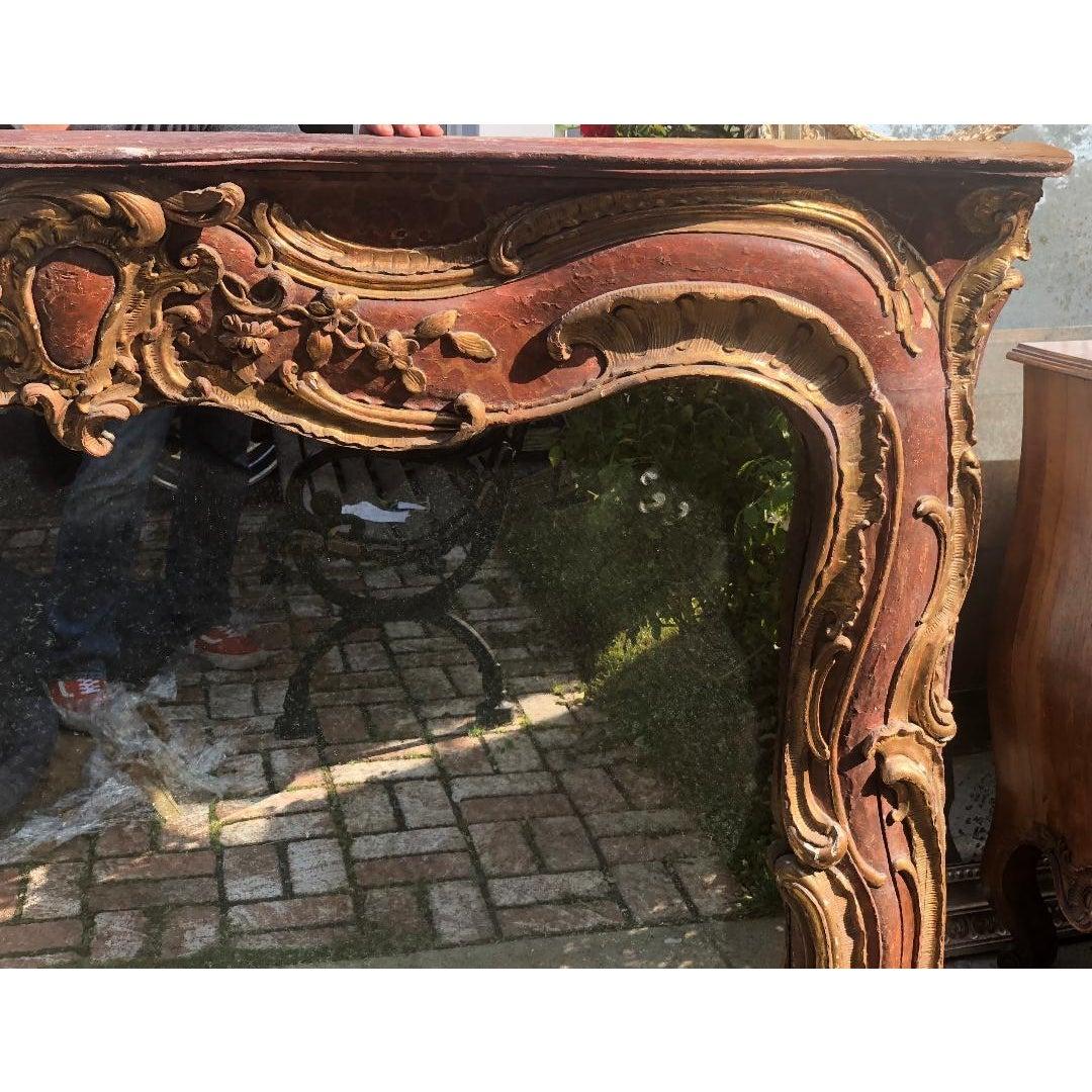 Rococo Antique 18th Century Venetian Style Red Giltwood Over Mantel Mirror