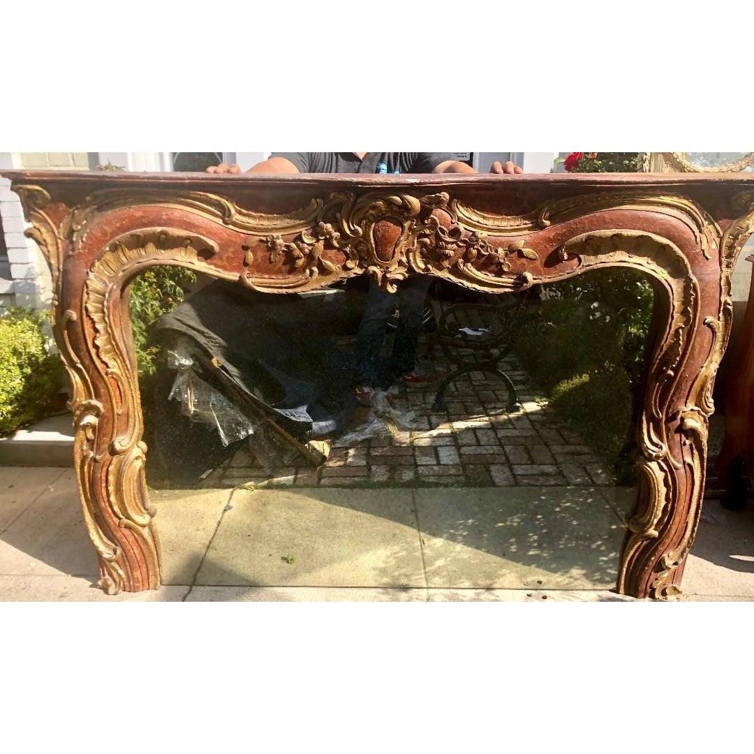 Italian Antique 18th Century Venetian Style Red Giltwood Over Mantel Mirror