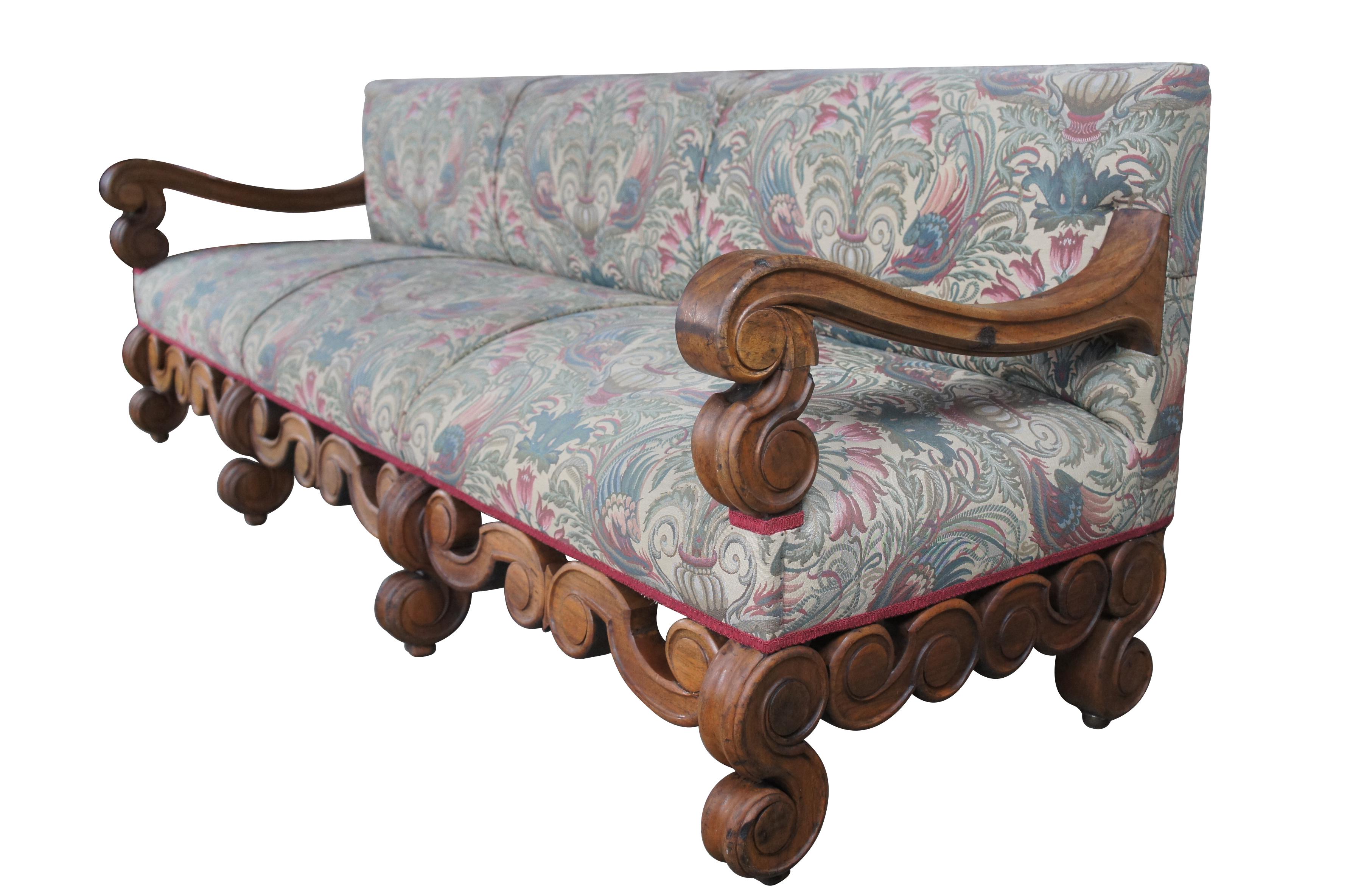 William and Mary Antique 18th C. William & Mary Mahogany Carved Settle Bench Sofa Empress Hotel For Sale