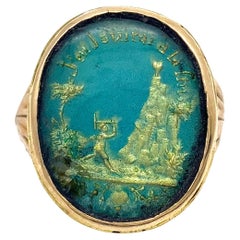 Antiker Amor Eros Love Moto-Ring aus Gold aus dem 18. Jahrhundert 'j'en Jouirais a la fin'