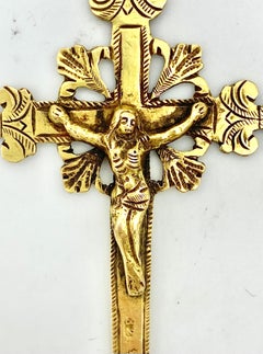 Antique 18th Century 14k Gold Cross Crucification Natural Oriental Pearls Italy