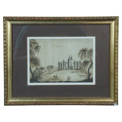 Antique 18ème siècle 1792, aquarelle Paysage de château du Cheshire, Angleterre 14"