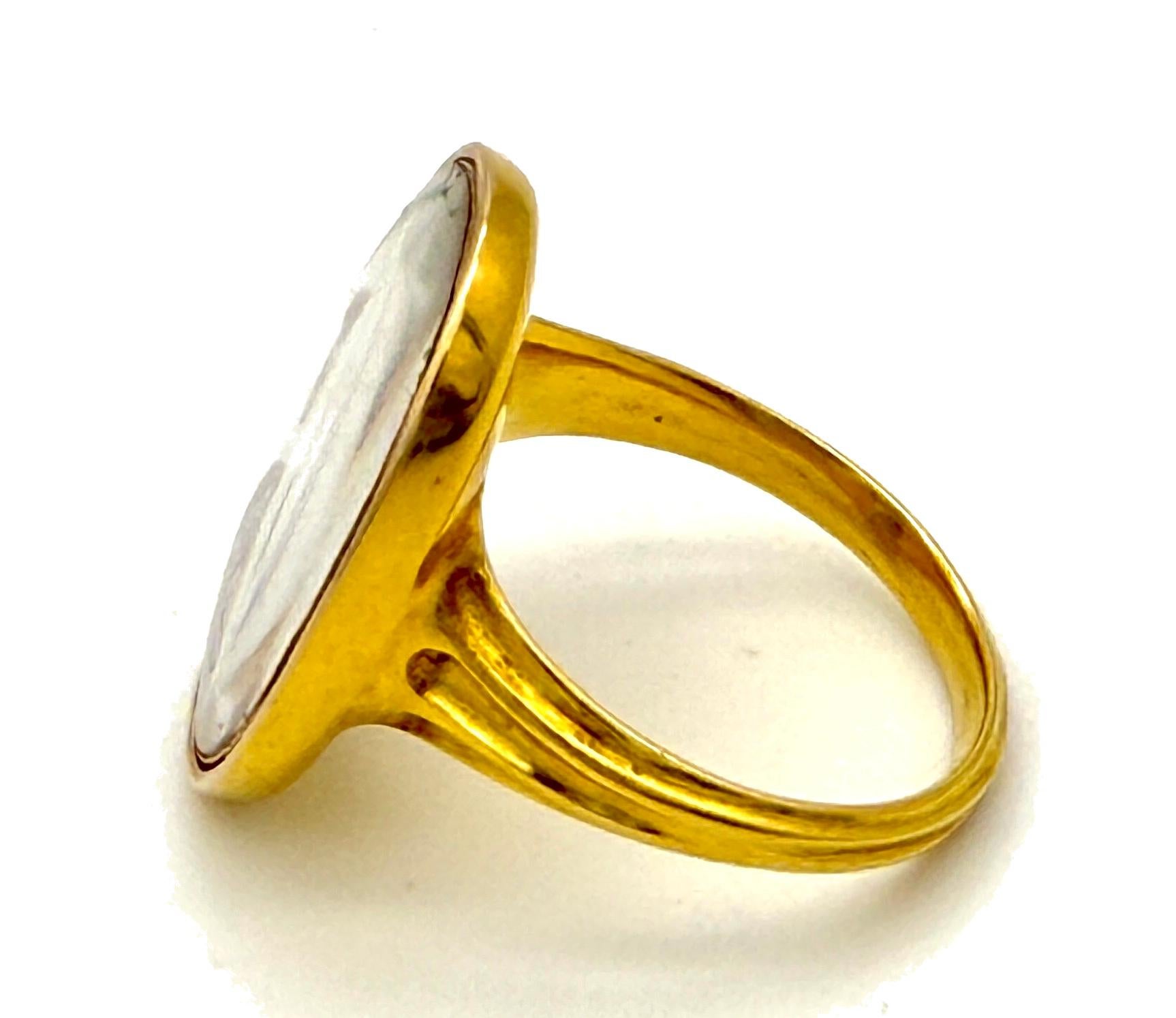 Georgian Antique 18th Century 18K Gold Ring Miniature Grisaille Portrait on Porcelain For Sale