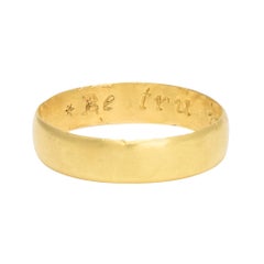 Antique 18th Century 22 Karat Gold Posy Ring "Be tru in hart"