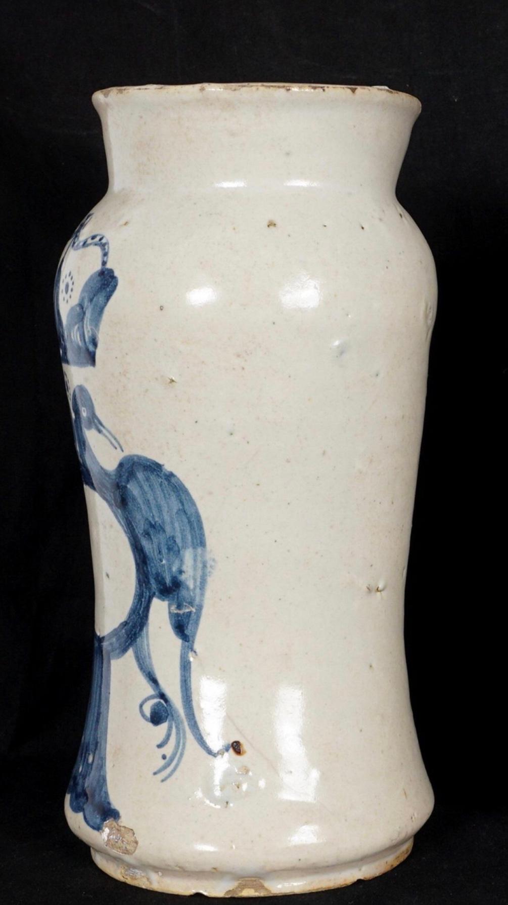 Antique 18th Century Albarello Italian Drug Jar In Fair Condition For Sale In Bradenton, FL