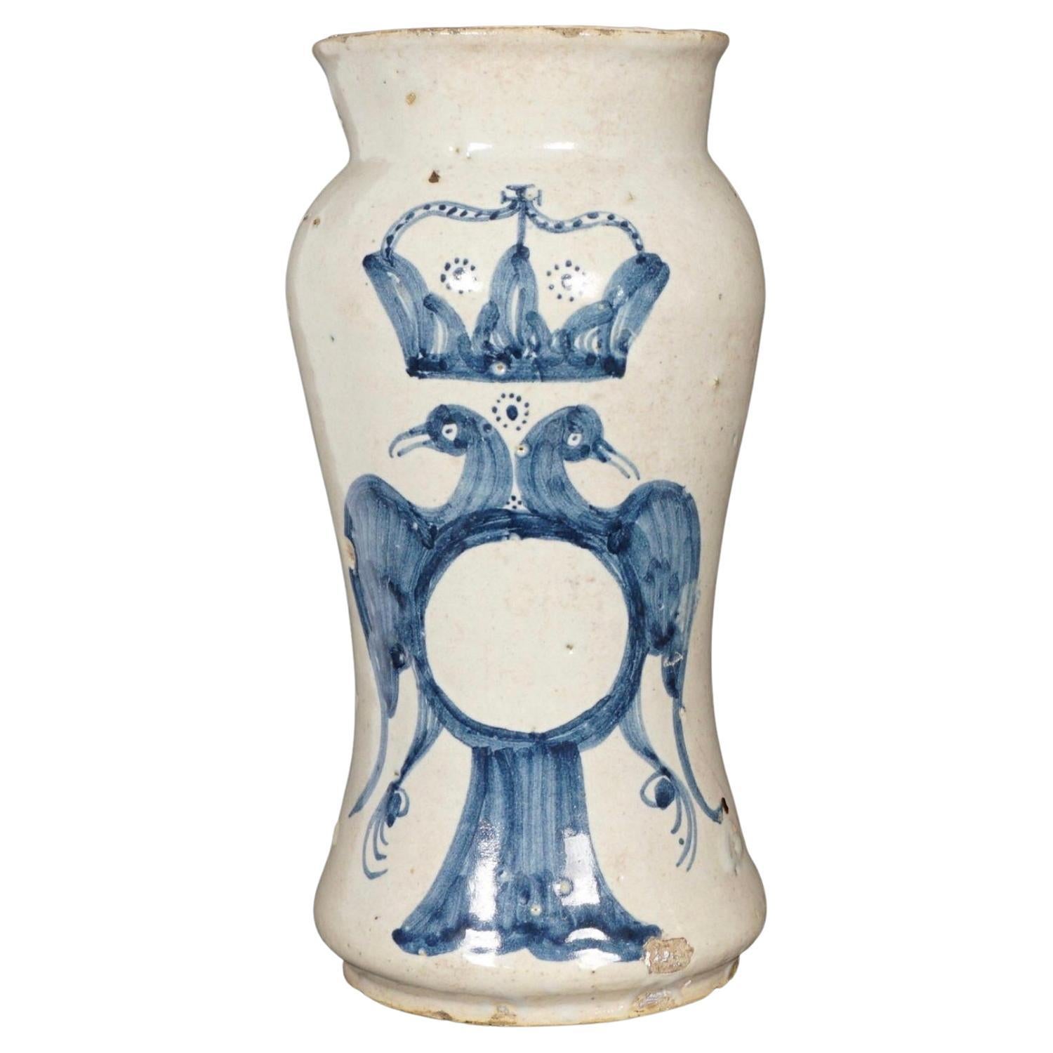 Antique 18th Century Albarello Italian Drug Jar For Sale