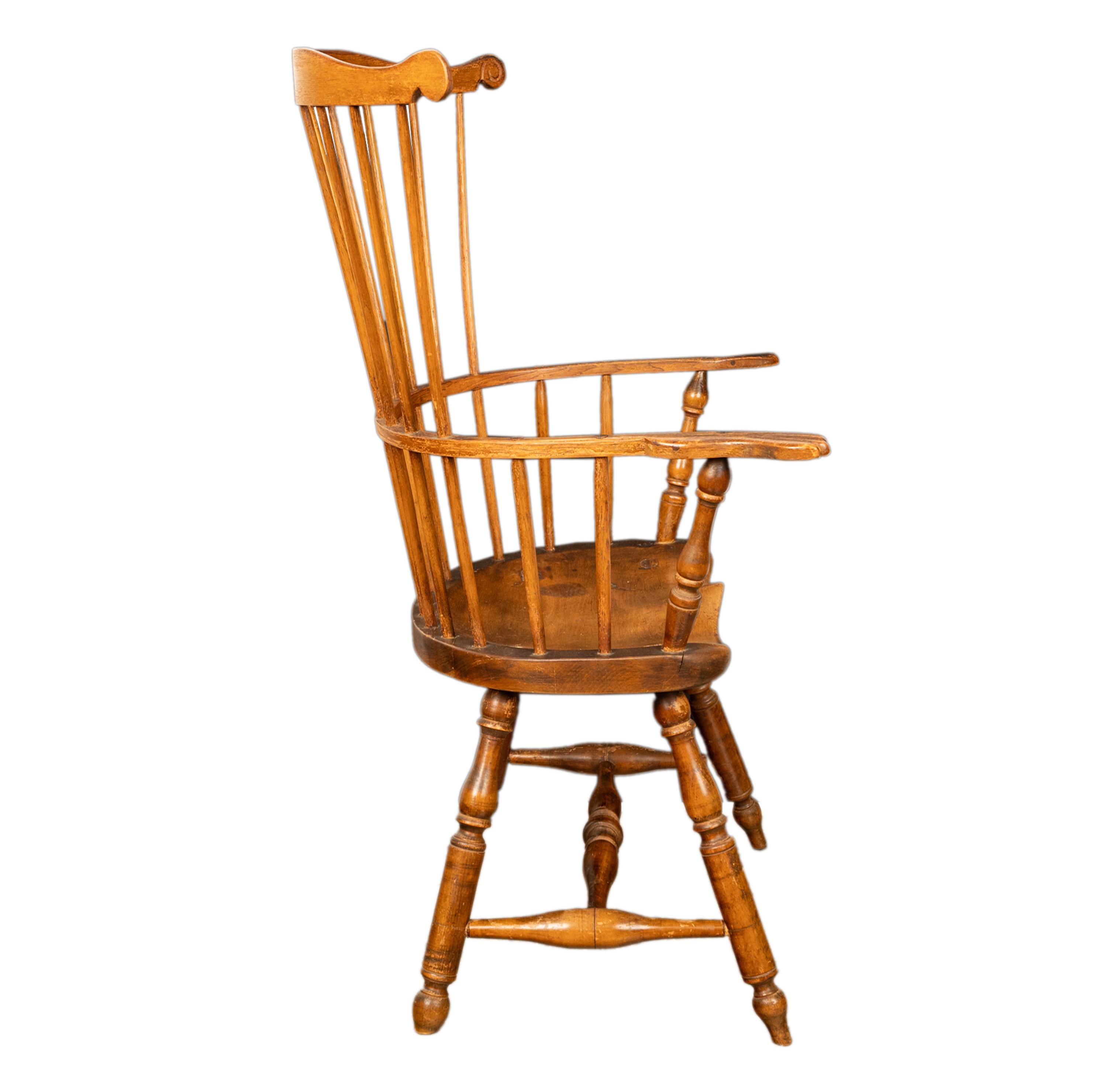 Ancienne chaise à accoudoir Windsor en érable à dossier en éventail du 18e siècle américain de la Nouvelle-Angleterre 1780 Bon état - En vente à Portland, OR
