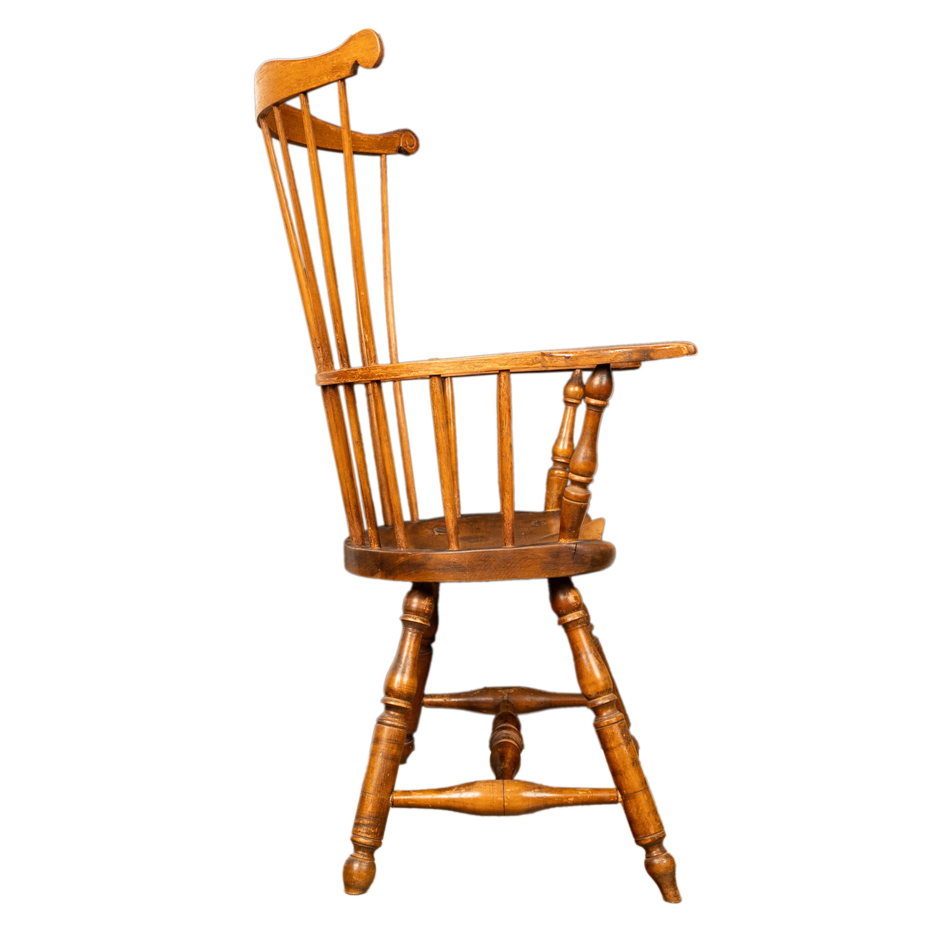 Fin du XVIIIe siècle Ancienne chaise à accoudoir Windsor en érable à dossier en éventail du 18e siècle américain de la Nouvelle-Angleterre 1780 en vente