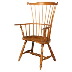 Antique 18th Century American New England Fan Back Maple Windsor Arm Chair 1780