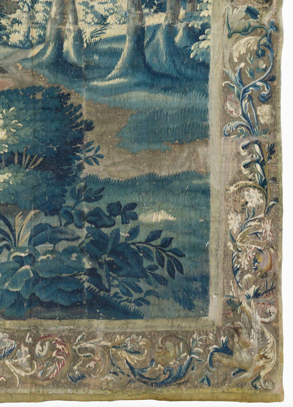 Hand-Woven Antique 18th Century Baroque Flemish Verdure Landscape Tapestry