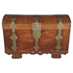 Antique 18th Century Baroque Oak Brass Dome Top Hope Chest Trunk Coffer Box 49"