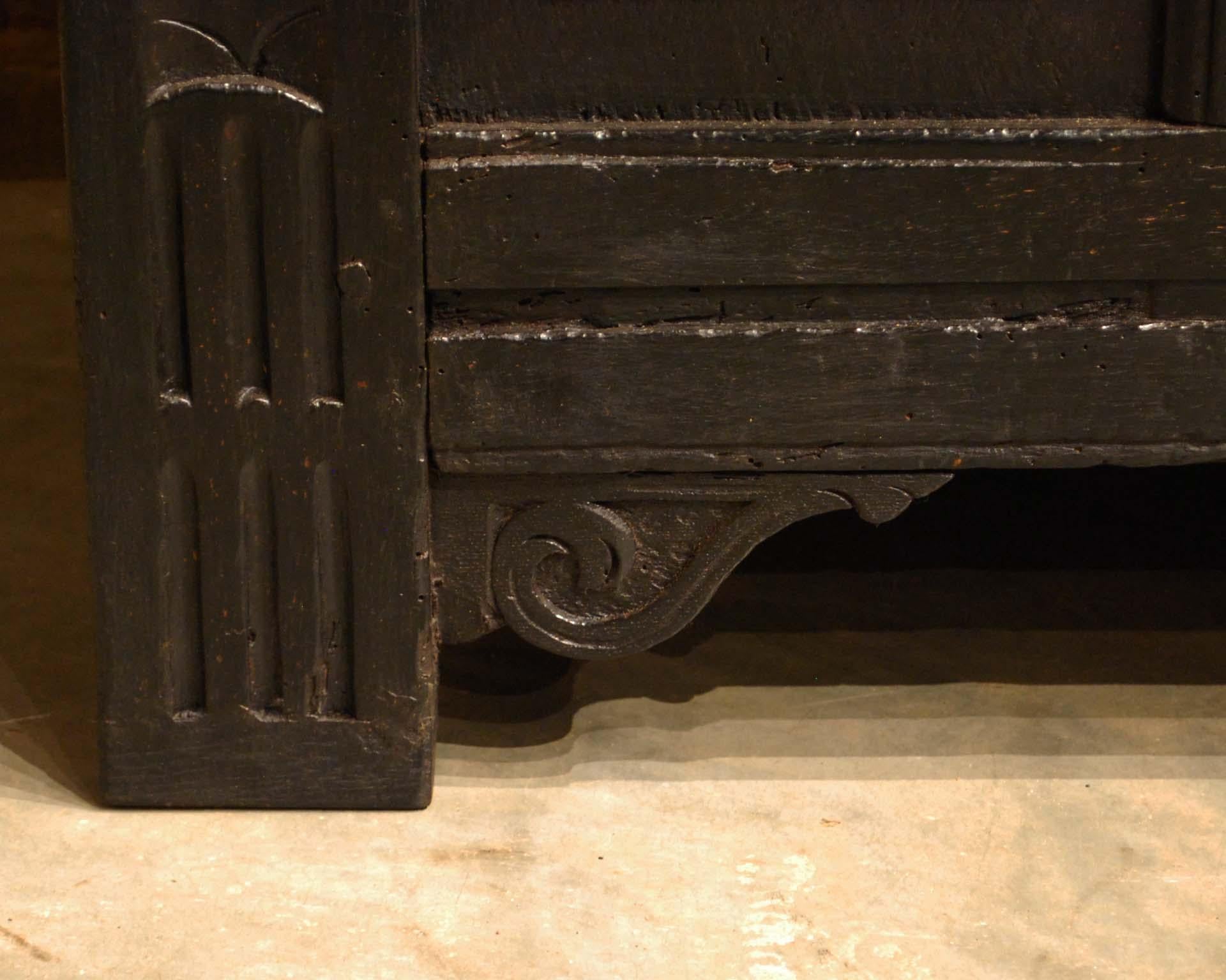 Antique 18th Century Black Carved Oak Dutch Renaissance Chest For Sale 11