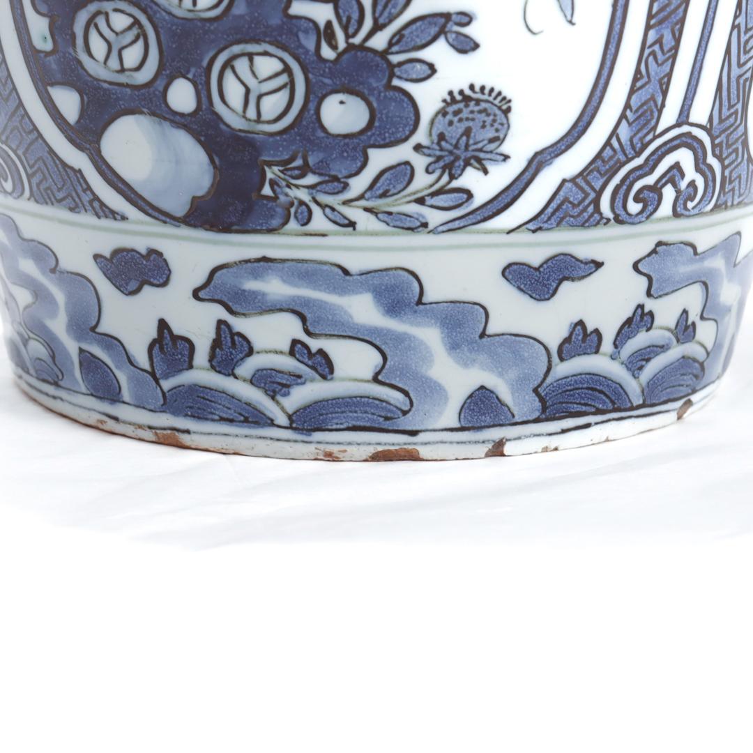 Antique 18th Century Blue & White Dutch Delft Chinoserie Jar or Vase For Sale 9