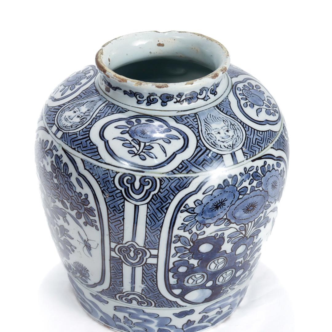 Antique 18th Century Blue & White Dutch Delft Chinoserie Jar or Vase For Sale 1