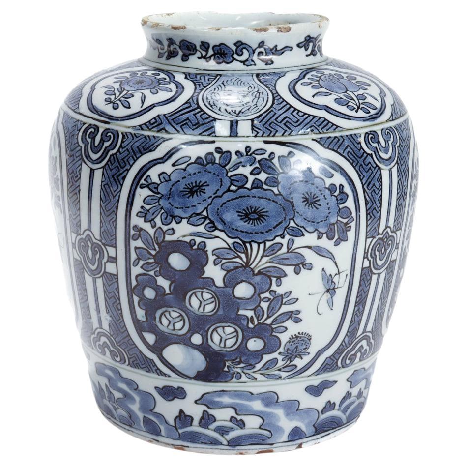 Antique 18th Century Blue & White Dutch Delft Chinoserie Jar or Vase For Sale