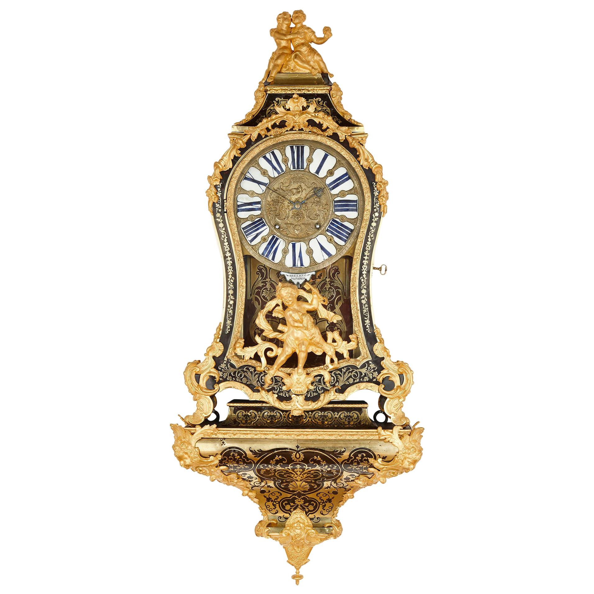 Horloge de support Boulle du 18e siècle par Brezagez et Marchand