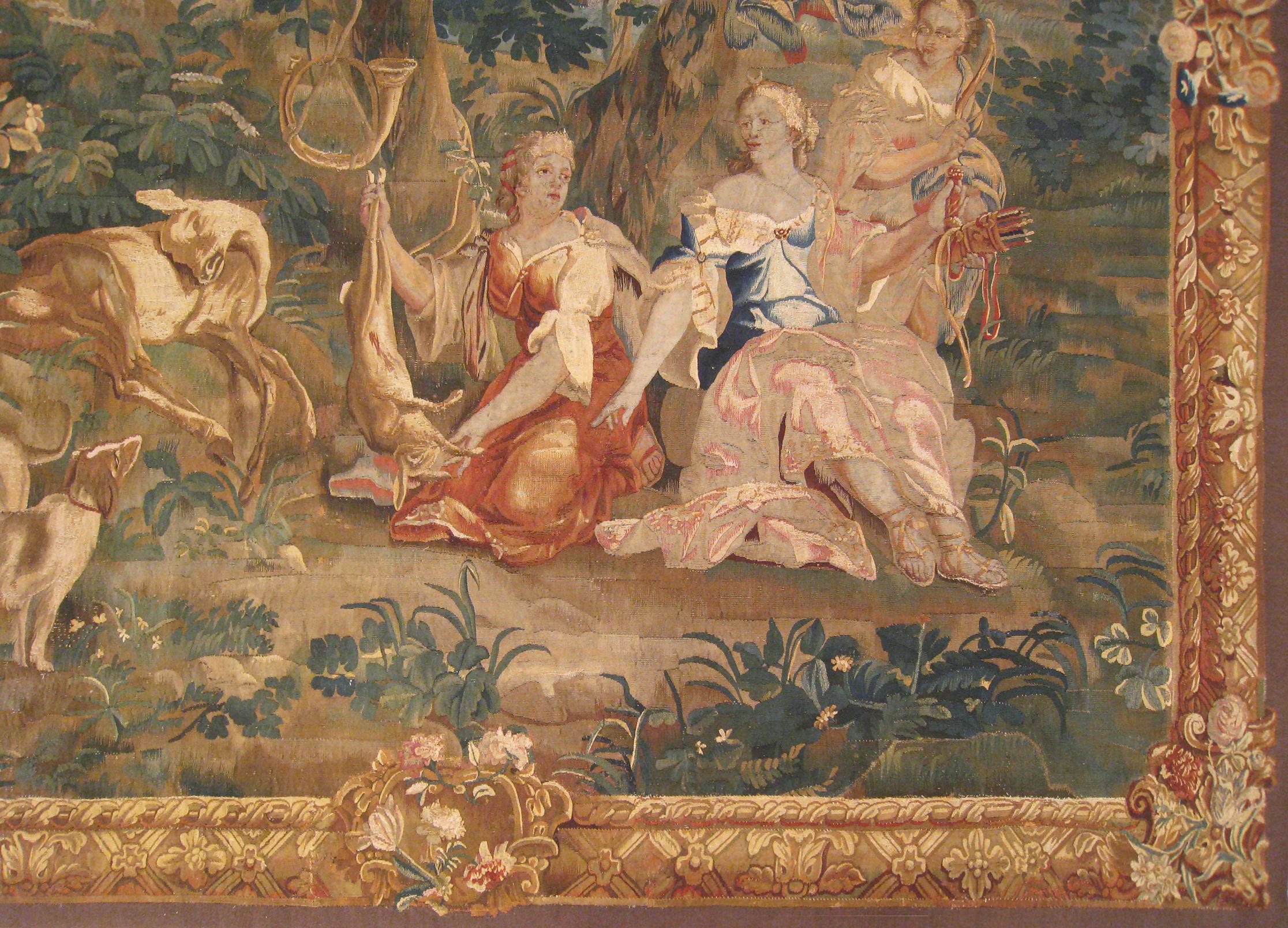 Hand-Woven Antique 18th Century Brussels Mythological Tapestry, with Diana the Huntress For Sale