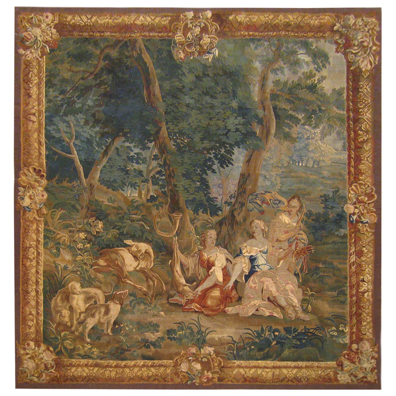 Antique 18th Century Brussels Mythological Tapestry, with Diana the Huntress