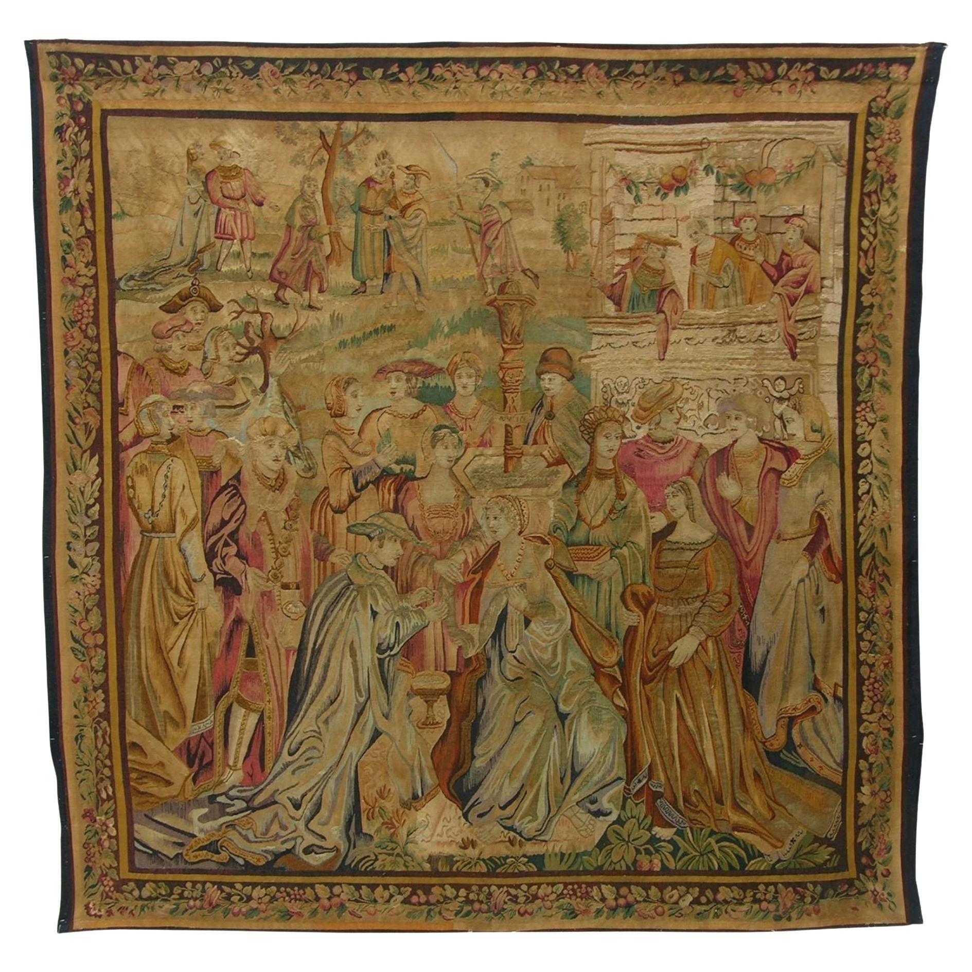 Antique 18th Century Brussels Tapestry 8' X 7'7" For Sale