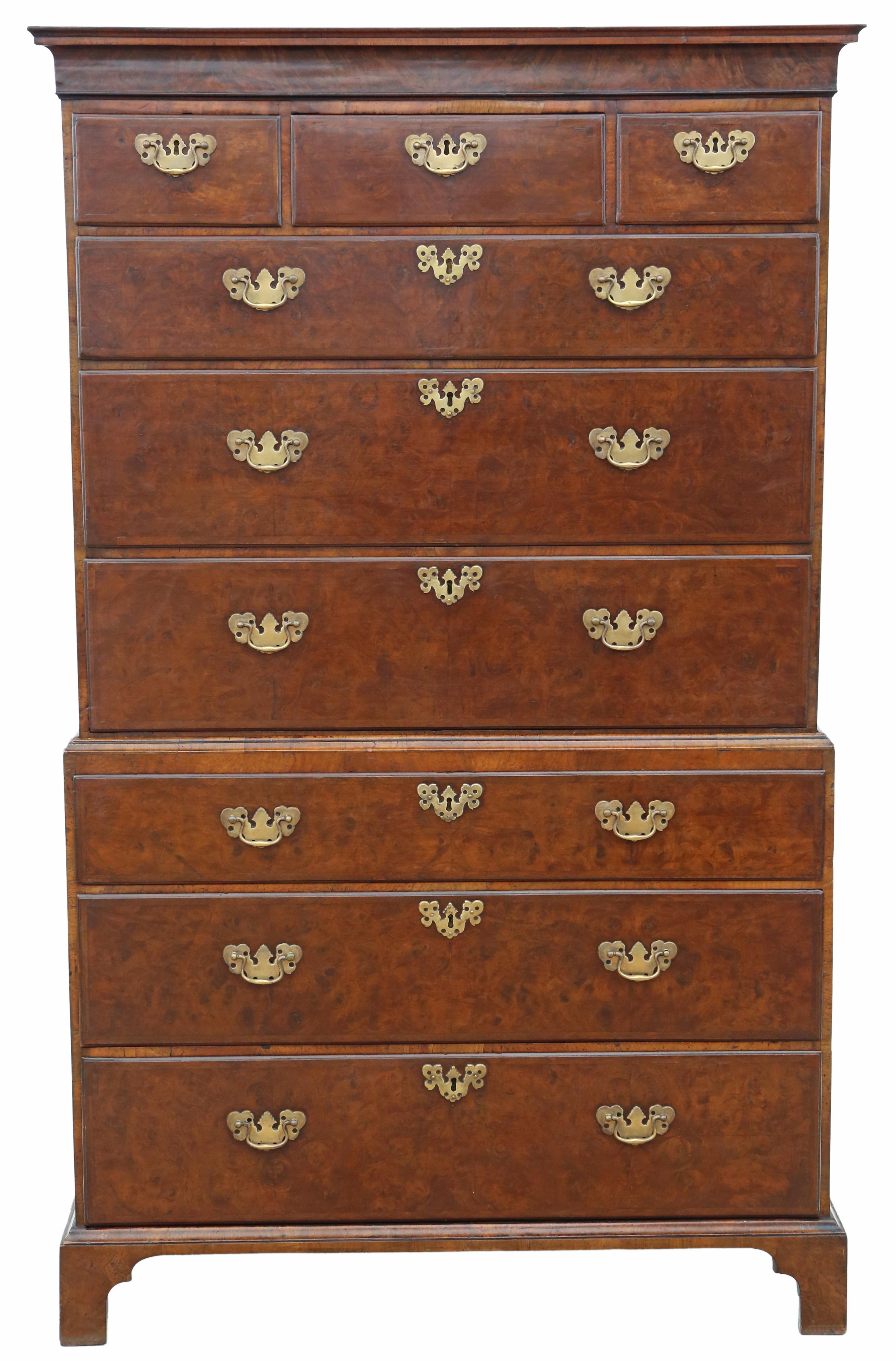 Antique 18th Century Burr Walnut Tallboy – Chest-on-Chest of Drawers For Sale